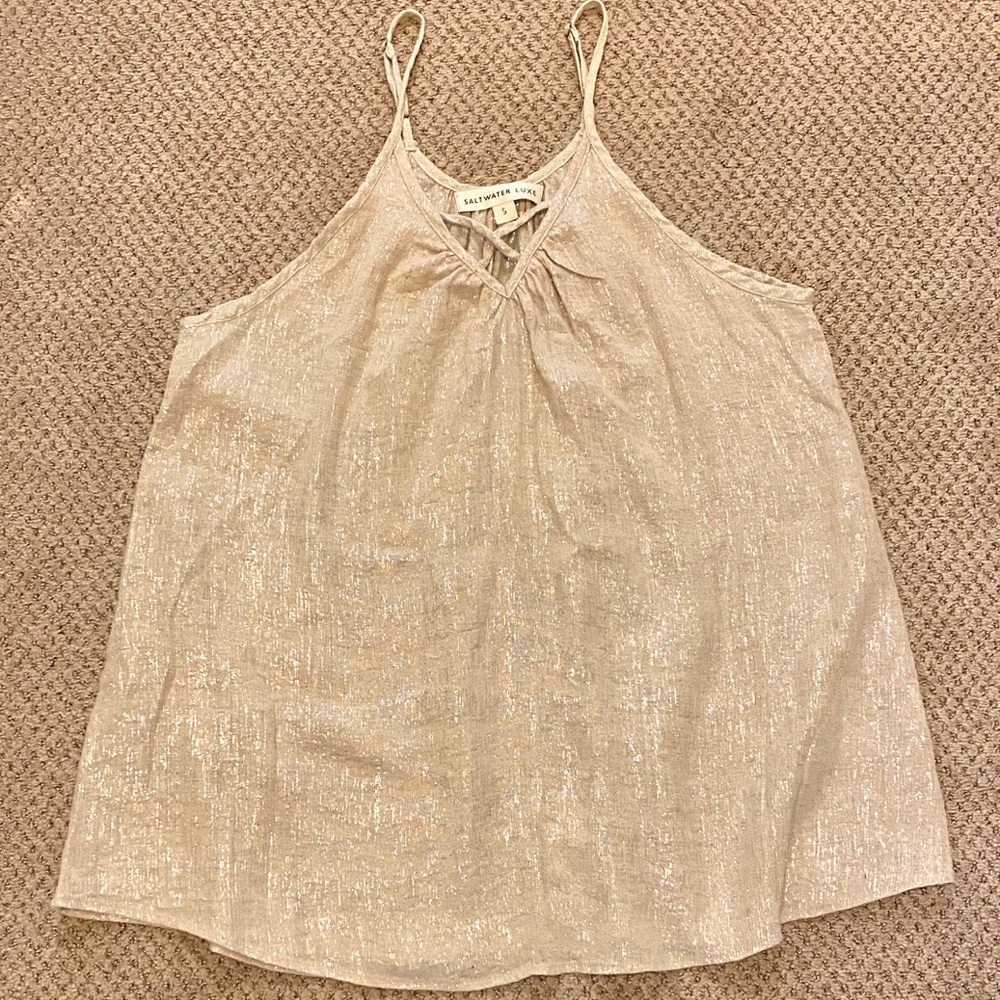 Saltwater Luxe gold-flecked linen mini dress